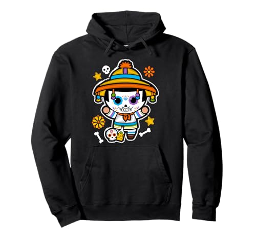 Dia De Los Muertos Skeleton Dancing with Guitar Hat Kids Boy Pullover Hoodie von MexiColor