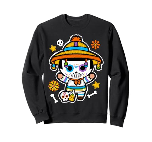 Dia De Los Muertos Skeleton Dancing with Guitar Hat Kids Boy Sweatshirt von MexiColor