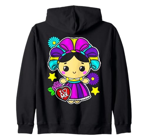 Muñeca Mexican Doll Lelé Embroidery Style Maria Otomi Girl Kapuzenjacke von MexiColor