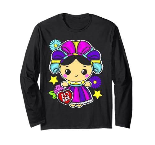 Muñeca Mexican Doll Lelé Embroidery Style Maria Otomi Girl Langarmshirt von MexiColor