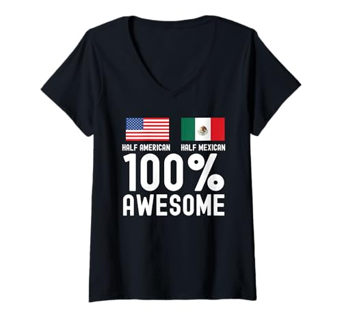 Damen Halb mexikanische halb amerikanische USA-Flagge Mexikanische Amerikan T-Shirt mit V-Ausschnitt Damen Halb mexikanische halb amerikanische USA-Flagge Mexikanische Amerikan T-Shirt mit V-Ausschnitt von Mexican American USA Flag Mexico