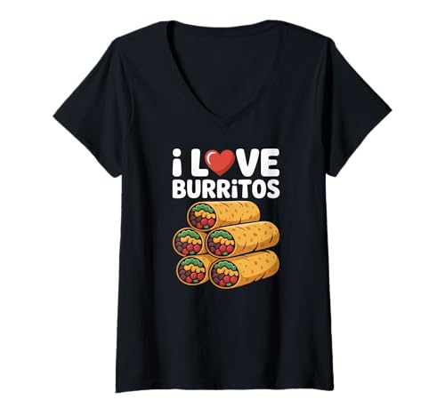 Damen Ich Liebe Burritos, Design für Enthusiasten T-Shirt mit V-Ausschnitt Damen Ich Liebe Burritos, Design für Enthusiasten T-Shirt mit V-Ausschnitt von Mexican Cuisine Food Lovers Burrito