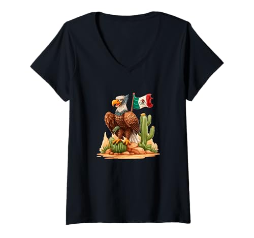 Damen Hübscher Adler in Mexiko Farben Kostüm für Jungen und Mädchen T-Shirt mit V-Ausschnitt Damen Hübscher Adler in Mexiko Farben Kostüm für Jungen und Mädchen T-Shirt mit V-Ausschnitt von Mexican Eagle Outfit