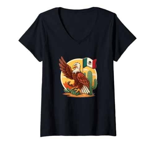 Damen Toller Mexiko-Adler-Look T-Shirt mit V-Ausschnitt Damen Toller Mexiko-Adler-Look T-Shirt mit V-Ausschnitt von Mexican Eagle Outfit