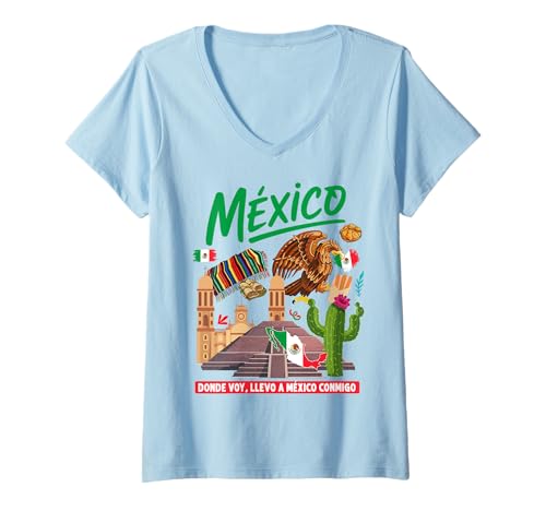 Damen Mexiko-Themen-Outfit-Idee für Frauen und Mexikanische Flagge T-Shirt mit V-Ausschnitt von Mexican Flag Hispanic Heritage Day Ideas For Kids
