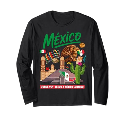 Mexiko-Themen-Outfit-Idee für Frauen und Mexikanische Flagge Langarmshirt von Mexican Flag Hispanic Heritage Day Ideas For Kids