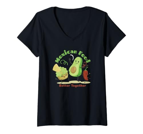 Damen Niedliches mexikanisches Wortspiel mit Grafik T-Shirt mit V-Ausschnitt von Mexican Food Lover Apparel