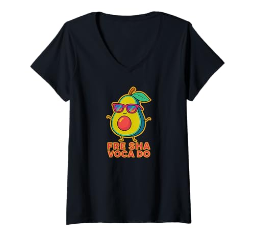 Damen Retro 80er Jahre Avocado Lustig Fre Sha Voca Do Meme Style T-Shirt mit V-Ausschnitt Damen Retro 80er Jahre Avocado Lustig Fre Sha Voca Do Meme Style T-Shirt mit V-Ausschnitt von Mexican Food Lover Apparel