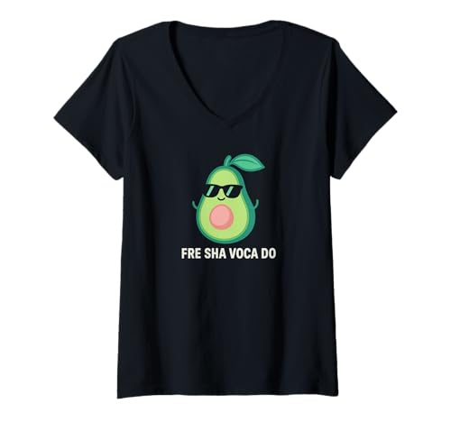 Damen Süßes pastellfarbenes Kawaii-Avocado- lustiges Fre Sha Voca Do-Meme T-Shirt mit V-Ausschnitt von Mexican Food Lover Apparel