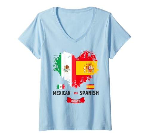 Damen Spanische mexikanische Wurzel-Outfit-Idee für Kinder und España-Flagge T-Shirt mit V-Ausschnitt Damen Spanische mexikanische Wurzel-Outfit-Idee für Kinder und España-Flagge T-Shirt mit V-Ausschnitt von Mexican Hispanic Heritage Month Ideas for Men