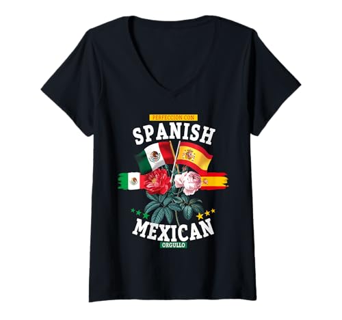 Damen Spanische mexikanische Wurzel-Outfit-Idee für Kinder und España-Flagge T-Shirt mit V-Ausschnitt Damen Spanische mexikanische Wurzel-Outfit-Idee für Kinder und España-Flagge T-Shirt mit V-Ausschnitt von Mexican Hispanic Heritage Month Ideas for Women