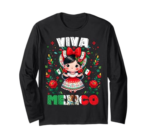 Viva Mexiko Mexikanische Mädchenflagge Unabhängigkeitstag Mädchen Kinder Langarmshirt Viva Mexiko Mexikanische Mädchenflagge Unabhängigkeitstag Mädchen Kinder Langarmshirt von Mexican Independence Day Shirts Men Women Kids