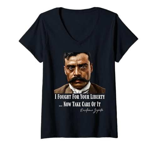 Damen Emiliano Zapata Mexikanische Revolution Ich Habe für Deine Freiheit gekämpft T-Shirt mit V-Ausschnitt Damen Emiliano Zapata Mexikanische Revolution Ich Habe für Deine Freiheit gekämpft T-Shirt mit V-Ausschnitt von Mexican Mayhem