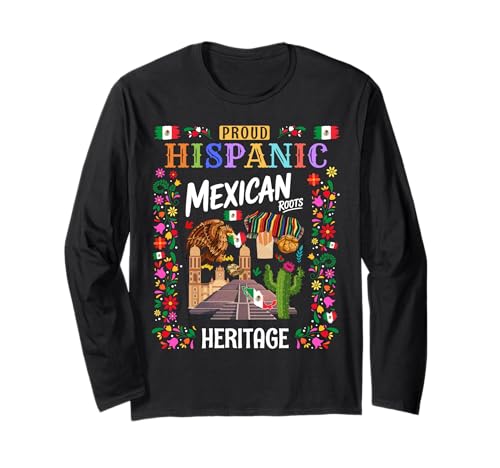 Mexikanisches Erbe Kostüm Outfit Idee für Kinder & Mexiko Flagge Langarmshirt von Mexican Roots Hispanic Heritage Day Idea For Women