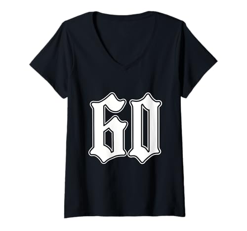 Damen #60 weiß Nummer 60 Latino Sports Fan Team Cholo Easy T-Shirt mit V-Ausschnitt von Mexican Sports Halloween Football Group Costume