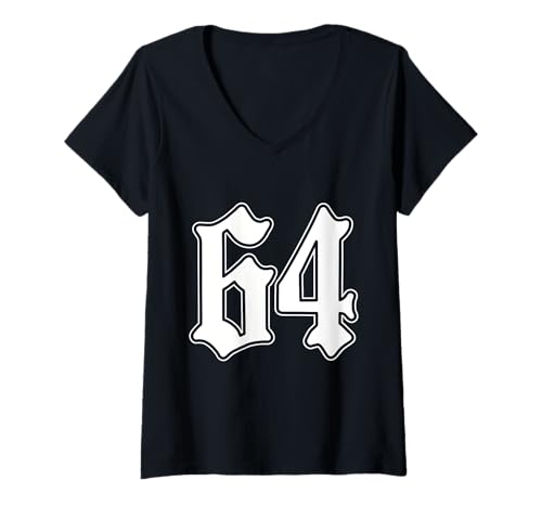 Damen #64 weiß Nummer 64 Latino Sports Fan Team Cholo Easy T-Shirt mit V-Ausschnitt von Mexican Sports Halloween Football Group Costume