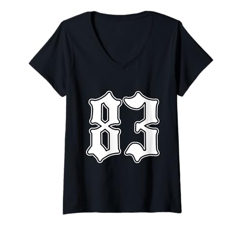 Damen #83 weiß Nummer 83 Latino Sports Fan Team Cholo Easy T-Shirt mit V-Ausschnitt von Mexican Sports Halloween Football Group Costume