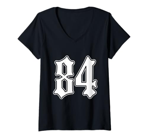 Damen #84 weiß Nummer 84 Latino Sports Fan Team Cholo Easy T-Shirt mit V-Ausschnitt von Mexican Sports Halloween Football Group Costume