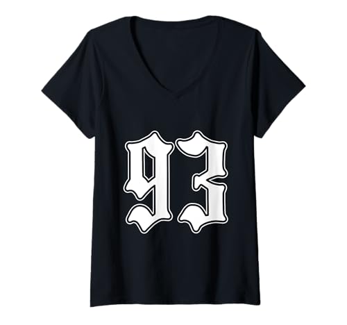 Damen #93 weiß Nummer 93 Latino Sports Fan Team Cholo Easy T-Shirt mit V-Ausschnitt von Mexican Sports Halloween Football Group Costume