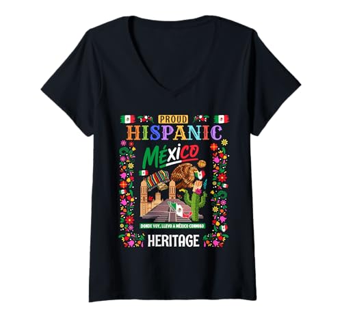 Damen Mexiko-Themen-Outfit-Idee für Kinder und Mexikanische Flagge T-Shirt mit V-Ausschnitt von Mexican Theme Hispanic Heritage Month Women Ideas