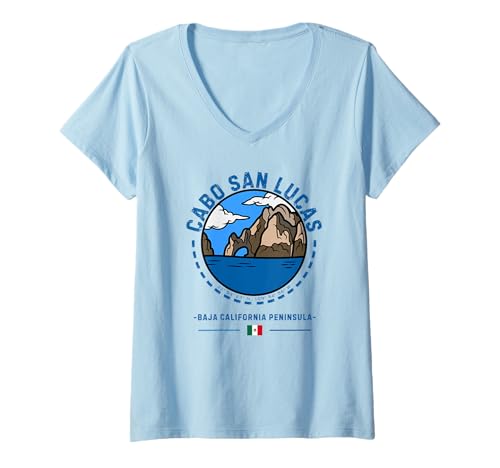 Damen Cabo San Lucas Resort Baja California Peninsula Mexikanische Flagge T-Shirt mit V-Ausschnitt Damen Cabo San Lucas Resort Baja California Peninsula Mexikanische Flagge T-Shirt mit V-Ausschnitt von Mexico Cabo San Lucas Los Cabos Souvenirs
