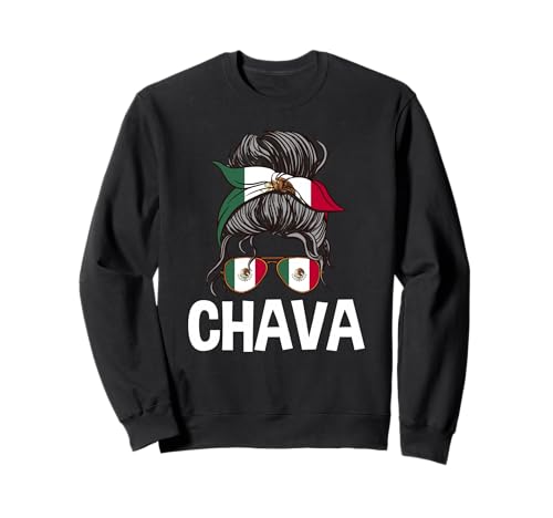 Chava Mexikanisches Mädchen Unordentlicher Haarbrötchen Mexico Pride Latina Sweatshirt von Mexico Flag Designs Proud Mexican Roots