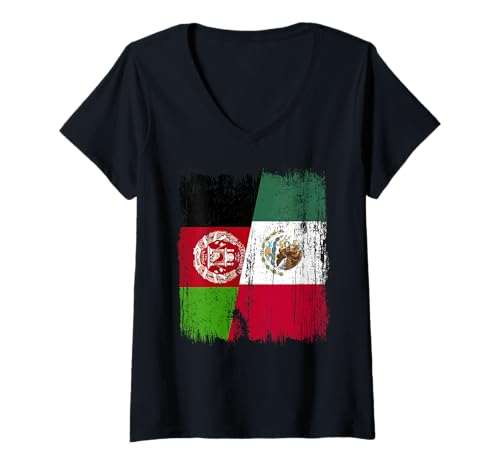 Damen Afghanistan Mexiko Halbflagge afghanisches mexikanisches Erbe T-Shirt mit V-Ausschnitt Damen Afghanistan Mexiko Halbflagge afghanisches mexikanisches Erbe T-Shirt mit V-Ausschnitt von Mexico Flag Designs Proud Mexican Roots
