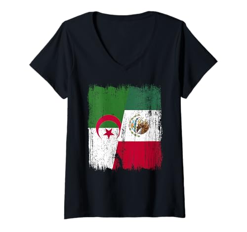 Damen Algerien Mexiko Halbflagge Algerien Mexikanisches Erbe T-Shirt mit V-Ausschnitt Damen Algerien Mexiko Halbflagge Algerien Mexikanisches Erbe T-Shirt mit V-Ausschnitt von Mexico Flag Designs Proud Mexican Roots