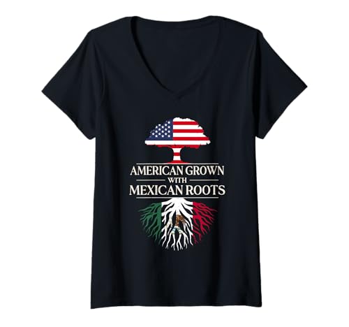 Damen Amerikanisch angebaut mit mexikanischen Wurzeln USA Mexico Heritage T-Shirt mit V-Ausschnitt Damen Amerikanisch angebaut mit mexikanischen Wurzeln USA Mexico Heritage T-Shirt mit V-Ausschnitt von Mexico Flag Designs Proud Mexican Roots