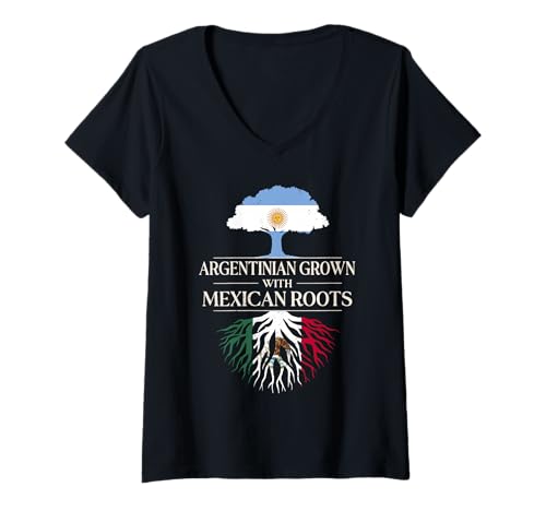 Damen Argentinier mit mexikanischen Wurzeln Argentinien Mexiko T-Shirt mit V-Ausschnitt Damen Argentinier mit mexikanischen Wurzeln Argentinien Mexiko T-Shirt mit V-Ausschnitt von Mexico Flag Designs Proud Mexican Roots
