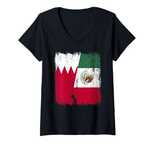 Damen Bahrain Mexiko Halbflagge Bahraini Mexikanisches Erbe T-Shirt mit V-Ausschnitt Damen Bahrain Mexiko Halbflagge Bahraini Mexikanisches Erbe T-Shirt mit V-Ausschnitt von Mexico Flag Designs Proud Mexican Roots