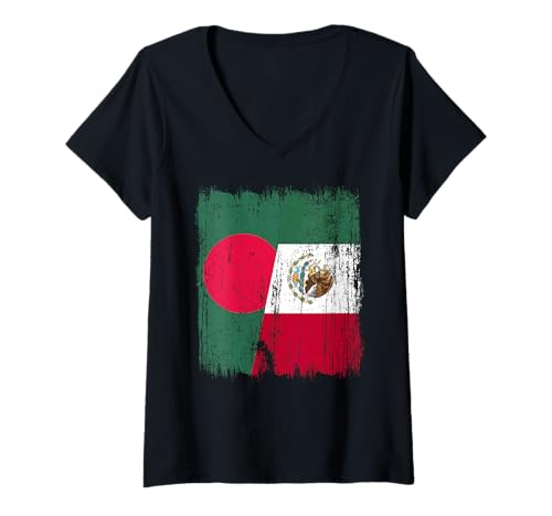 Damen Bangladesch Mexiko Halbflagge Bangladesch Mexikanisches Erbe T-Shirt mit V-Ausschnitt Damen Bangladesch Mexiko Halbflagge Bangladesch Mexikanisches Erbe T-Shirt mit V-Ausschnitt von Mexico Flag Designs Proud Mexican Roots