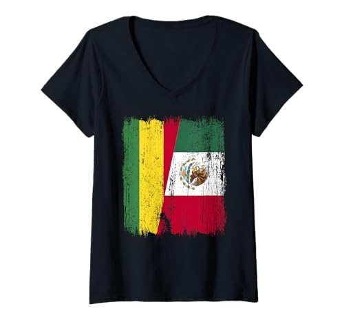 Damen Bolivien Mexiko Halbflagge Bolivianisches mexikanisches Erbe T-Shirt mit V-Ausschnitt Damen Bolivien Mexiko Halbflagge Bolivianisches mexikanisches Erbe T-Shirt mit V-Ausschnitt von Mexico Flag Designs Proud Mexican Roots
