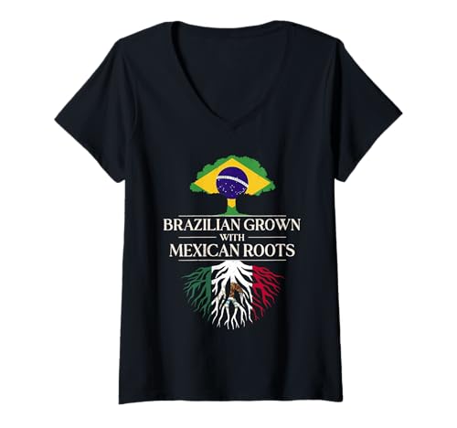Damen Brasilien gewachsen mit mexikanischen Wurzeln Brasilien Mexiko T-Shirt mit V-Ausschnitt Damen Brasilien gewachsen mit mexikanischen Wurzeln Brasilien Mexiko T-Shirt mit V-Ausschnitt von Mexico Flag Designs Proud Mexican Roots