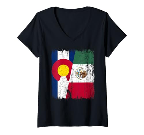 Damen Colorado Mexiko Halbflagge Colorado Mexikanisches Erbe T-Shirt mit V-Ausschnitt von Mexico Flag Designs Proud Mexican Roots