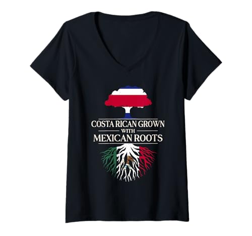 Damen Costa Rica mit mexikanischen Wurzeln angebaut Costa Rica Mexiko T-Shirt mit V-Ausschnitt Damen Costa Rica mit mexikanischen Wurzeln angebaut Costa Rica Mexiko T-Shirt mit V-Ausschnitt von Mexico Flag Designs Proud Mexican Roots