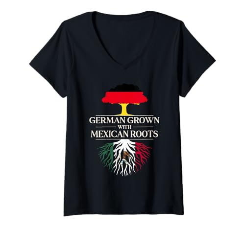Damen Deutsch gewachsen mit mexikanischen Wurzeln Deutschland Mexiko T-Shirt mit V-Ausschnitt Damen Deutsch gewachsen mit mexikanischen Wurzeln Deutschland Mexiko T-Shirt mit V-Ausschnitt von Mexico Flag Designs Proud Mexican Roots