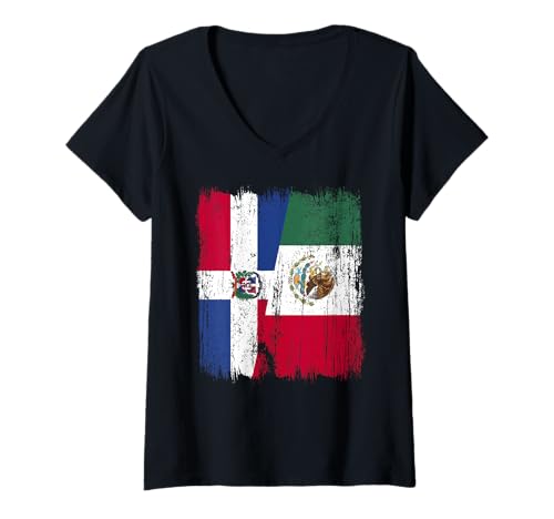 Damen Dominikanische Republik Mexiko Halbflagge T-Shirt mit V-Ausschnitt Damen Dominikanische Republik Mexiko Halbflagge T-Shirt mit V-Ausschnitt von Mexico Flag Designs Proud Mexican Roots