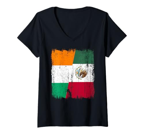 Damen Elfenbeinküste Mexiko, halbe Flagge, elfenbeinfarben, mexikanisches Erbe T-Shirt mit V-Ausschnitt Damen Elfenbeinküste Mexiko, halbe Flagge, elfenbeinfarben, mexikanisches Erbe T-Shirt mit V-Ausschnitt von Mexico Flag Designs Proud Mexican Roots