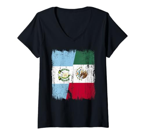 Damen Guatemala Mexiko Halbflagge Guatemaltekisches mexikanisches Erbe T-Shirt mit V-Ausschnitt Damen Guatemala Mexiko Halbflagge Guatemaltekisches mexikanisches Erbe T-Shirt mit V-Ausschnitt von Mexico Flag Designs Proud Mexican Roots