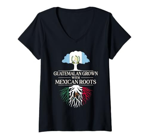 Damen Guatemaltekisch mit mexikanischen Wurzeln Guatemala Mexiko T-Shirt mit V-Ausschnitt Damen Guatemaltekisch mit mexikanischen Wurzeln Guatemala Mexiko T-Shirt mit V-Ausschnitt von Mexico Flag Designs Proud Mexican Roots