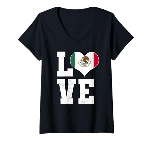Damen Ich Liebe Mexiko Design Viva Mexico Heritage T-Shirt mit V-Ausschnitt Damen Ich Liebe Mexiko Design Viva Mexico Heritage T-Shirt mit V-Ausschnitt von Mexico Flag Designs Proud Mexican Roots