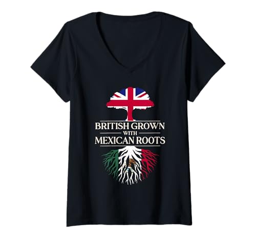 Damen In Großbritannien angebaut mit mexikanischen Wurzeln Vereinigtes Königreich Mexiko T-Shirt mit V-Ausschnitt Damen In Großbritannien angebaut mit mexikanischen Wurzeln Vereinigtes Königreich Mexiko T-Shirt mit V-Ausschnitt von Mexico Flag Designs Proud Mexican Roots