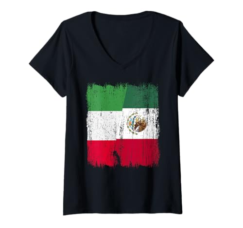 Damen Italien Mexiko Halbflagge Italienisches mexikanisches Erbe T-Shirt mit V-Ausschnitt Damen Italien Mexiko Halbflagge Italienisches mexikanisches Erbe T-Shirt mit V-Ausschnitt von Mexico Flag Designs Proud Mexican Roots