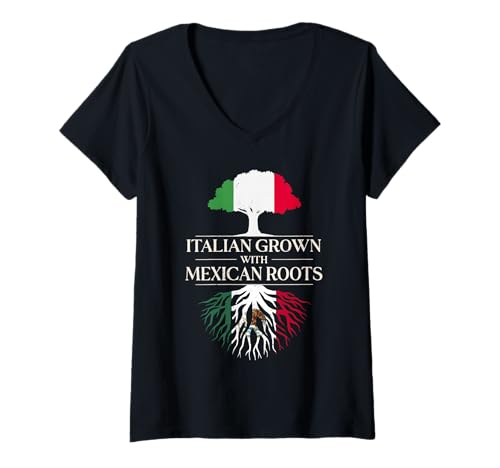 Damen Italienisch mit mexikanischen Wurzeln Italien Mexiko T-Shirt mit V-Ausschnitt Damen Italienisch mit mexikanischen Wurzeln Italien Mexiko T-Shirt mit V-Ausschnitt von Mexico Flag Designs Proud Mexican Roots