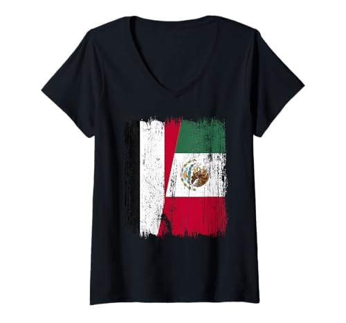 Damen Jemen Mexiko Halbflagge Jemenitisches mexikanisches Erbe T-Shirt mit V-Ausschnitt Damen Jemen Mexiko Halbflagge Jemenitisches mexikanisches Erbe T-Shirt mit V-Ausschnitt von Mexico Flag Designs Proud Mexican Roots