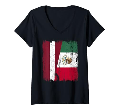 Damen Lettland Mexiko Halbflagge Lettisch Mexikanisches Erbe T-Shirt mit V-Ausschnitt Damen Lettland Mexiko Halbflagge Lettisch Mexikanisches Erbe T-Shirt mit V-Ausschnitt von Mexico Flag Designs Proud Mexican Roots