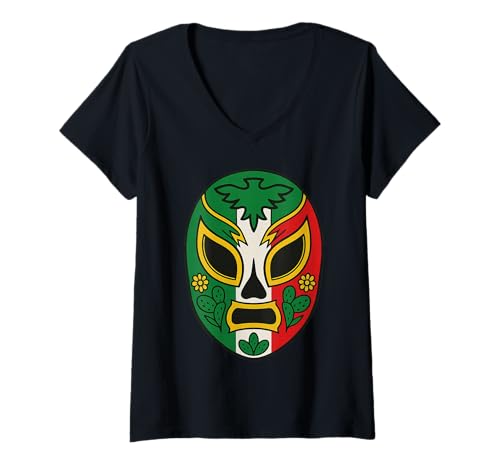 Damen Lucha Libre Maske Mexikanischer Luchador Fan Mexiko Wrestling T-Shirt mit V-Ausschnitt Damen Lucha Libre Maske Mexikanischer Luchador Fan Mexiko Wrestling T-Shirt mit V-Ausschnitt von Mexico Flag Designs Proud Mexican Roots