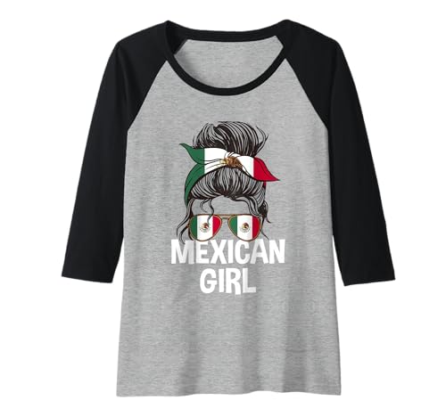 Damen Mexikanisches Mädchen unordentlicher Haarknoten Mexiko Pride Woman Raglan Damen Mexikanisches Mädchen unordentlicher Haarknoten Mexiko Pride Woman Raglan von Mexico Flag Designs Proud Mexican Roots