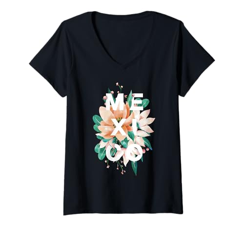 Damen Mexiko Floral Design Viva Mexico Heritage T-Shirt mit V-Ausschnitt Damen Mexiko Floral Design Viva Mexico Heritage T-Shirt mit V-Ausschnitt von Mexico Flag Designs Proud Mexican Roots